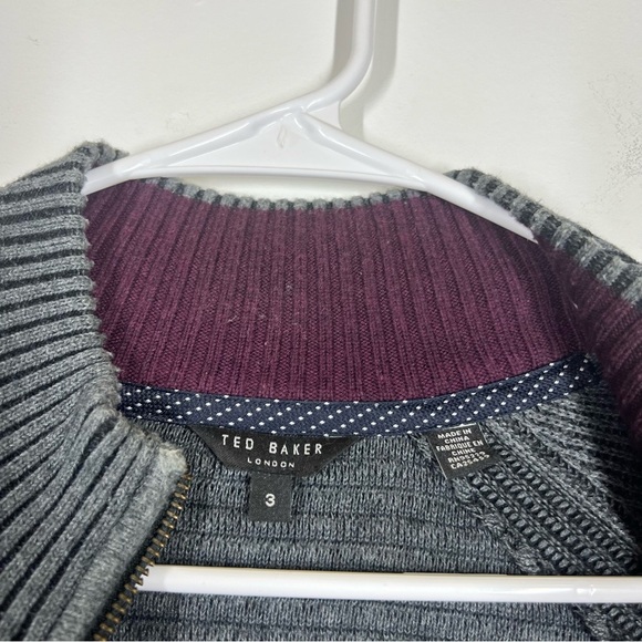 Ted Baker Wool Blend Ribbed Full Zip Knit Sweater Size 3 or US Medium Men’s - Picture 13 of 15
